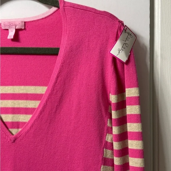 Lilly Pulitzer, V-neck sweater, XL, pink/cream, long sleeve NWOT - Picture 4 of 12